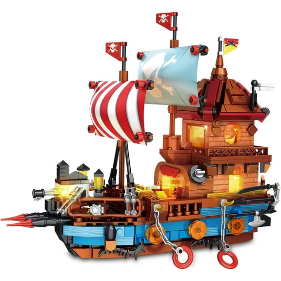 Remocguys Pirate Ship Building Blocks Set with LED Compatible with Lego Ship Model for Adults 916Pcs