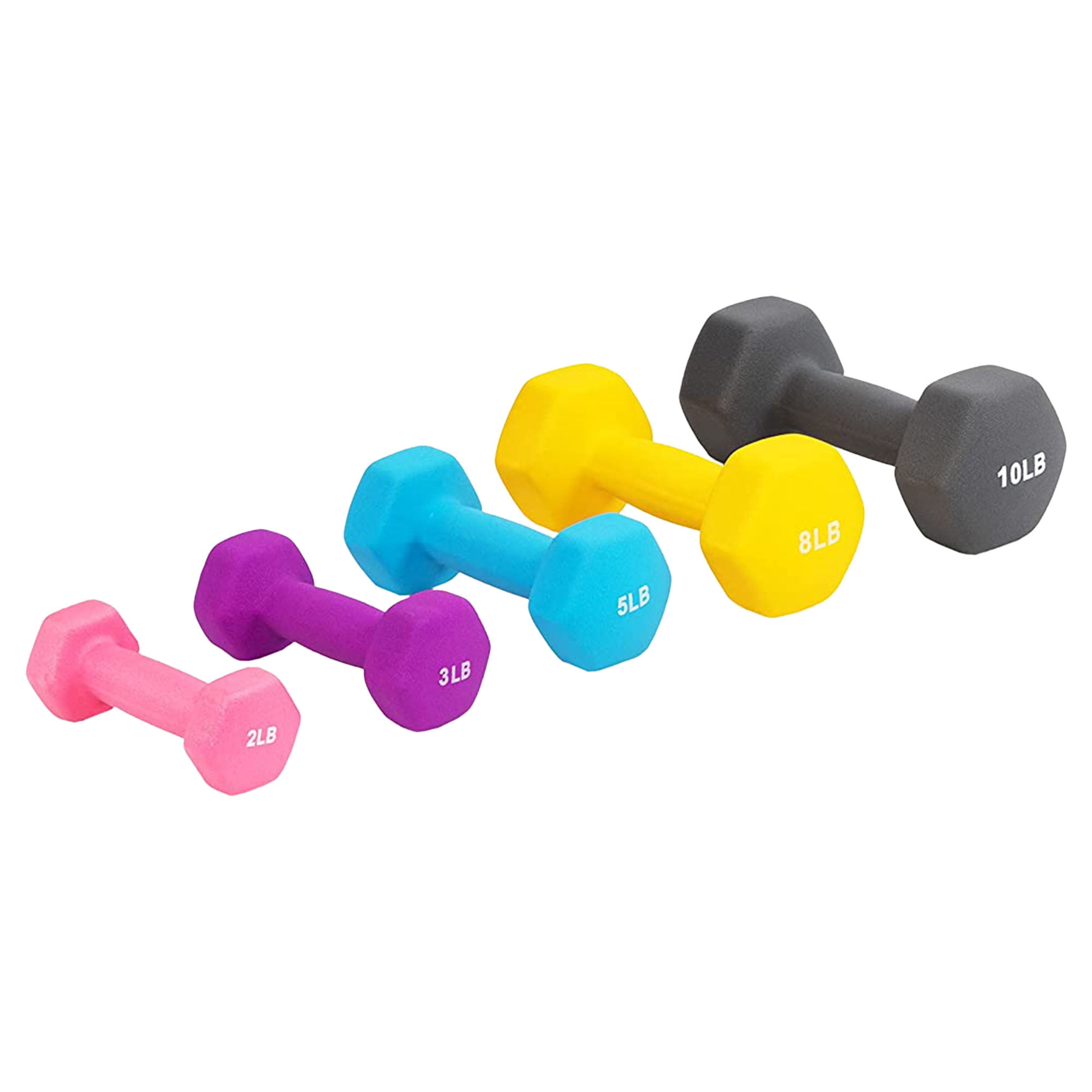 BalanceFrom 56 lb Neoprene Coated Iron Dumbbell Hex Weights Set with Stand, Color-Coded