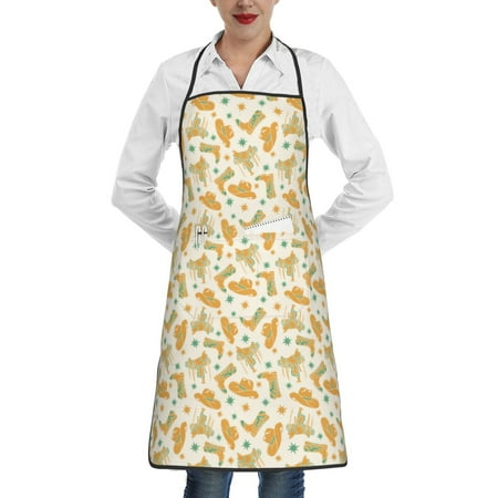 

Yiaed Cowgirl Boots 3 Print Kitchen Apron with Hand Wipe Pockets Big Pocket Aprons for Women with Pockets Waterproof for Cooking Baking