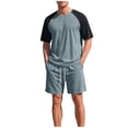thumbnail image 3 of Sentmoon 2 Piece Summer Set for Men Mens Tops and Mens Gym Shorts Athletic Set Short Sleeve Color Block Tee and Pocket Shorts Drawstring Elastic Waist Breathable Casual Gym Running Travel Wear, 3 of 9