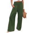 thumbnail image 1 of Pantalones casuales elásticos para mujer, perfectos para uso diario y en la playa, talla M, pantalones de pierna ancha y cintura alta de color verde, 1 of 5