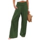 thumbnail image 1 of Pantalones de pierna ancha para mujer, pantalones elásticos de cintura alta, color puro, informales, para citas diarias, playa, verde, XL, 1 of 5