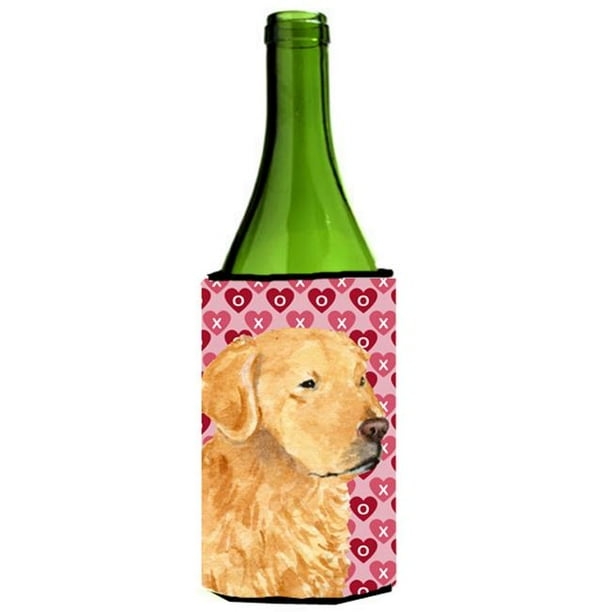 Golden Retriever Coeurs Amour Valentines Jour Bouteille de Vin Douille Hugger - 24 oz.
