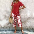 thumbnail image 4 of Enjoytime Two Piece Sets for Women Summer Short Sleeve Tops and Print Capri Pants Lounge Set Summer Vacation Travel Outfits, 4 of 6
