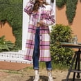 thumbnail image 2 of LWavelet Oversized Plaid Longline Shirt Jacket Women Stylish Fall Casual Lightweight Layered Outerwear Pink L, 2 of 6