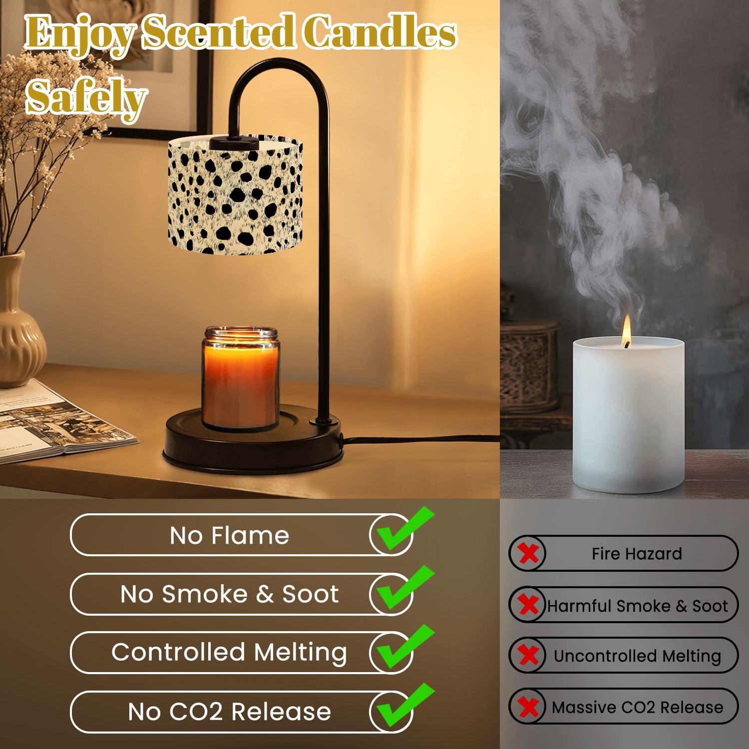Candle Warmer Lamp with Timer Dimmer irregular ink black spots white Candle Lamp Warmer for Jar Candle with 4 Bulbs Gifts for Women House Warming Gifts