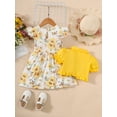 thumbnail image 3 of 3T Baby Girls Dress 4T Girls Flying Sleeve Dress Flower Print Toddler Girls Floral Dress Yellow, 3 of 6