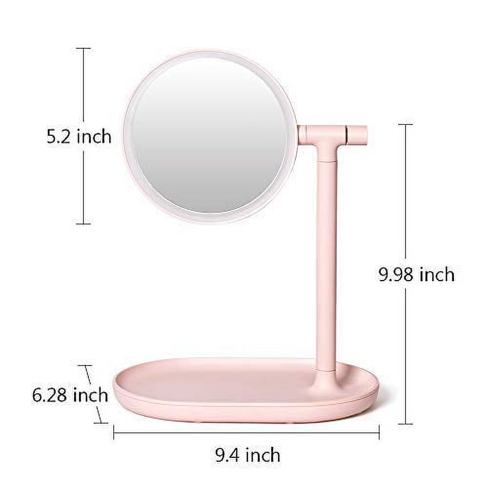ABQ Lighted Makeup Mirror with Cosmetic Organizer Tray, LED Light Makeup Vanity for Desk or Tabletop – Pink