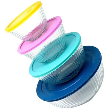 Pyrex 8-piece 100 Years Glass Mixing Bowl Set (Limited Edition) - Assorted Colors Lids