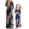 thumbnail image 4 of Gomelly Women Girls Long Maxi Dresses Floral Print Family Matching Dress Crew Neck Sundress Mother Daughter Flowy Beach Parent-Child Dark Blue (Mom) 2XL, 4 of 8