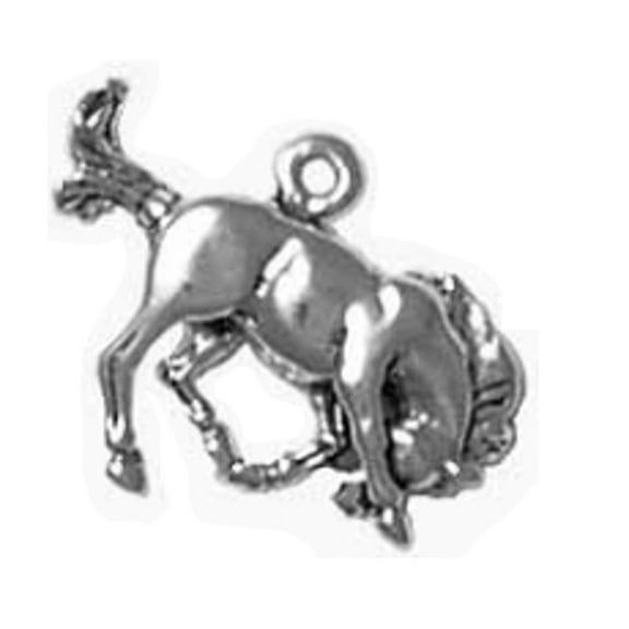 Sterling Silver 16" .8mm Box Chain 3D Bucking Bronco Horse Pendant Necklace