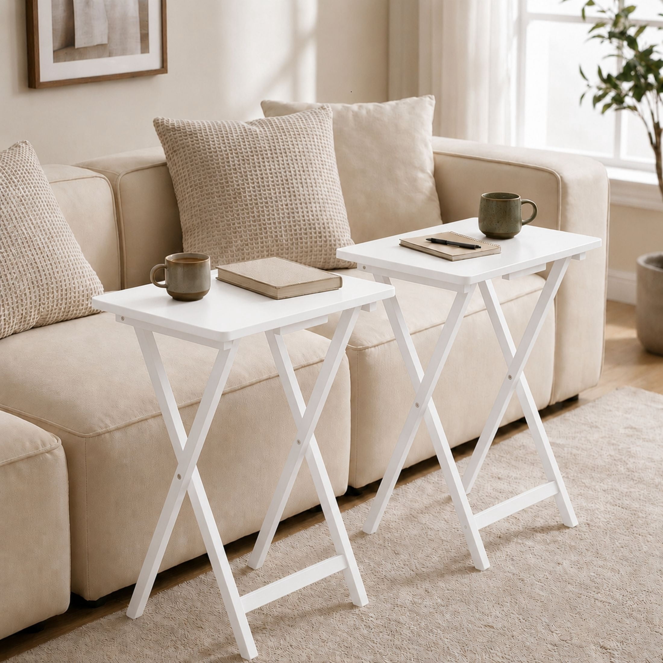 (4 pack) Mainstays Solid Rubberwood Folding TV Tray Tables, Set of 2, White