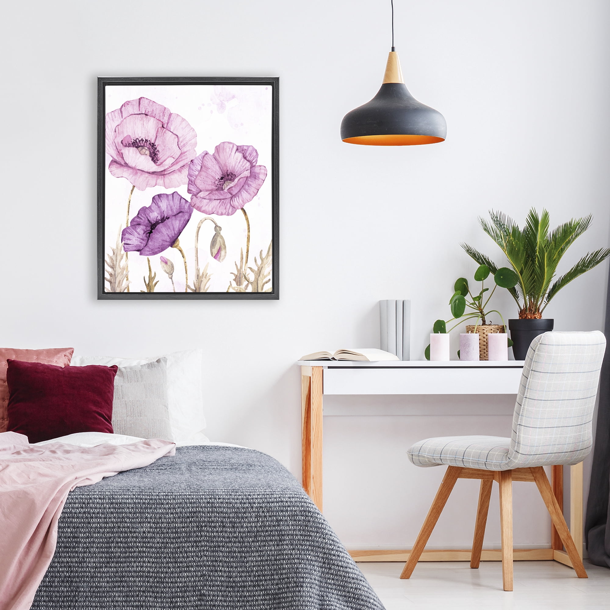 Stupell Industries Bright Purple Poppies Black Framed Floater Canvas Wall Art, design by Kim Allen