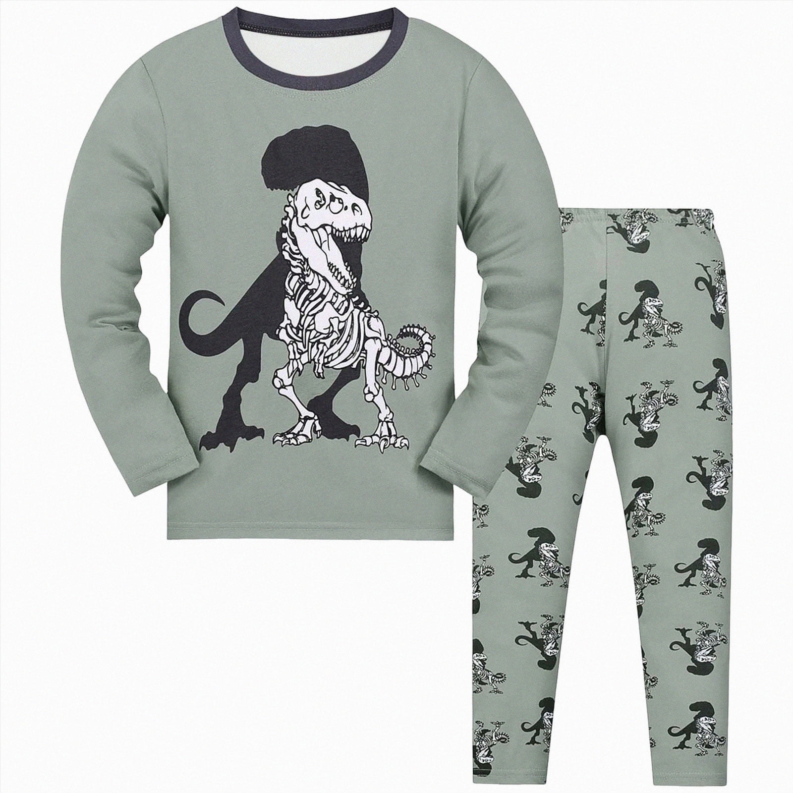 Nwiuh Little Boys Pajamas for Toddler Clothes Set Train Sleepwear Long Sleeve 2 Piece Kids Pjs Army Green for Size 4-5 Years