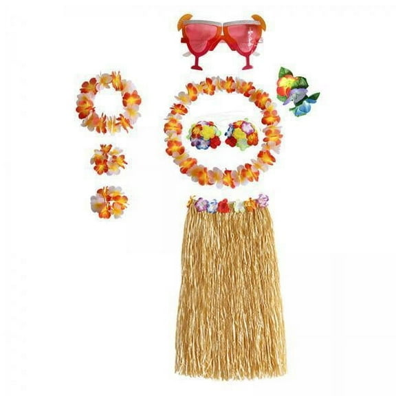 Segolike 2xHawaiian Skirt Outfit Costume Set for Celebration Stage Performance Carnival Skirt Length 80cm