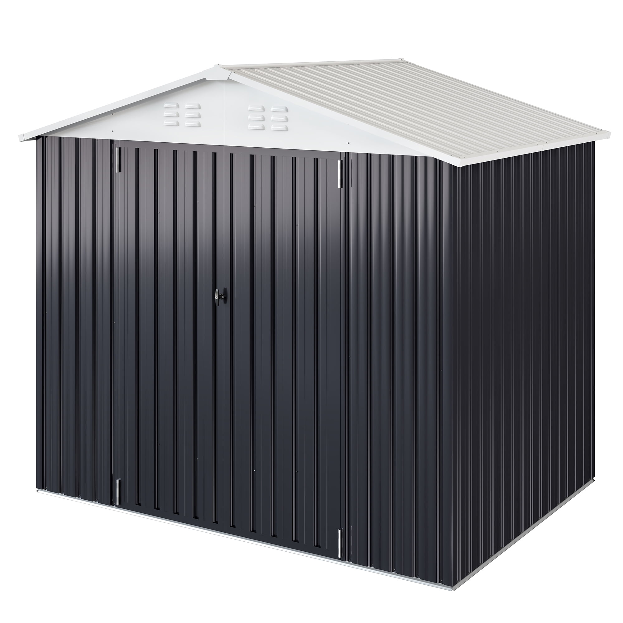 NETAJE 6'x8' Outdoor Metal Shed with Lockable Doors and Updated Frame for Backyard, White