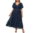 thumbnail image 1 of Vestido largo a la moda, azul marino, cuello en V, talla grande, talla grande, para mujer, 1 of 5