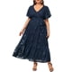 thumbnail image 1 of Vestido largo a la moda, azul marino, cuello en V, talla grande, talla grande, para mujer, 1 of 5