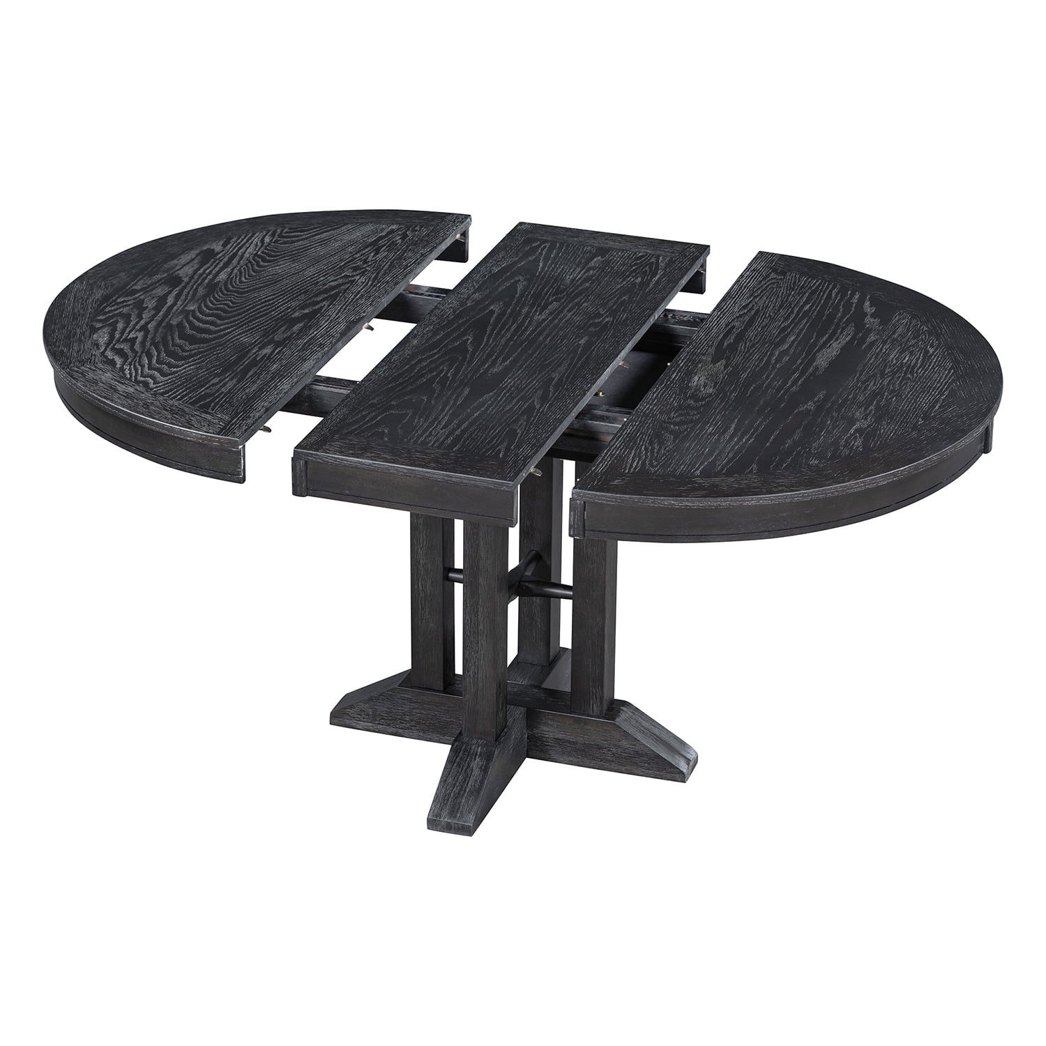 Kadyn 5-Piece Dining Set, Extendable Round Table and 4 Upholstered Chairs, Farmhouse Dining Set for Kitchen, Black Kadyn 5-Piece Dining Set, Extendable Round Table and 4 Upholstered Chairs, Farmhouse Dining Set for Kitchen, Black