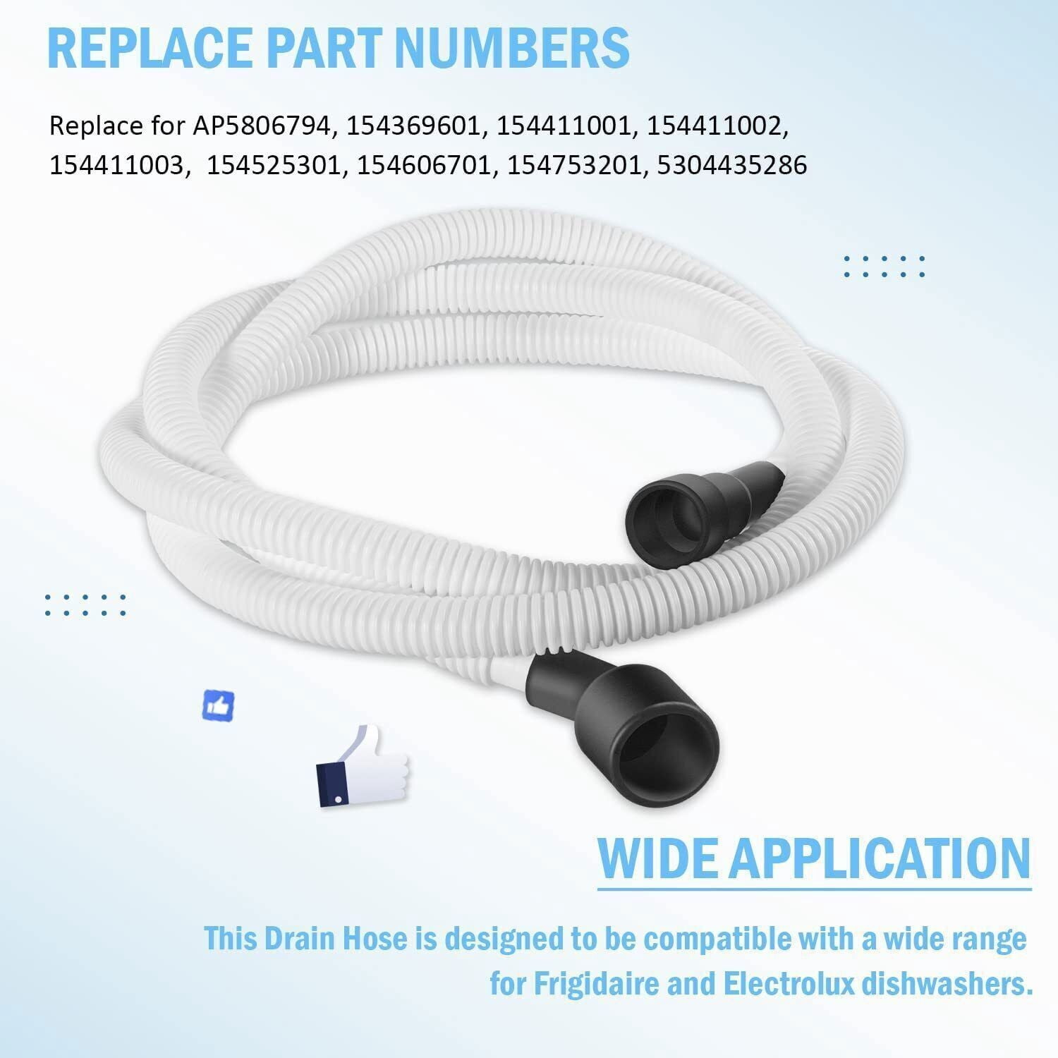 807117001 Drain Hose, Compatible with Some Frigidaire and Electrolux Dishwashers
