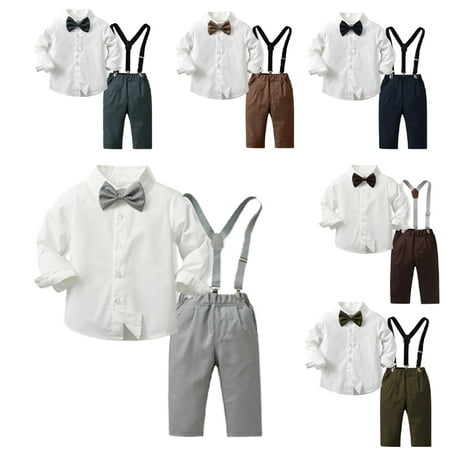 

Esaierr Toddler Kids Boys Dress Suit Baby Clothes Sets Bowknot Shirts Suspenders Pants 3PCS Gentleman Outfits Suits 6 Month -12 Years