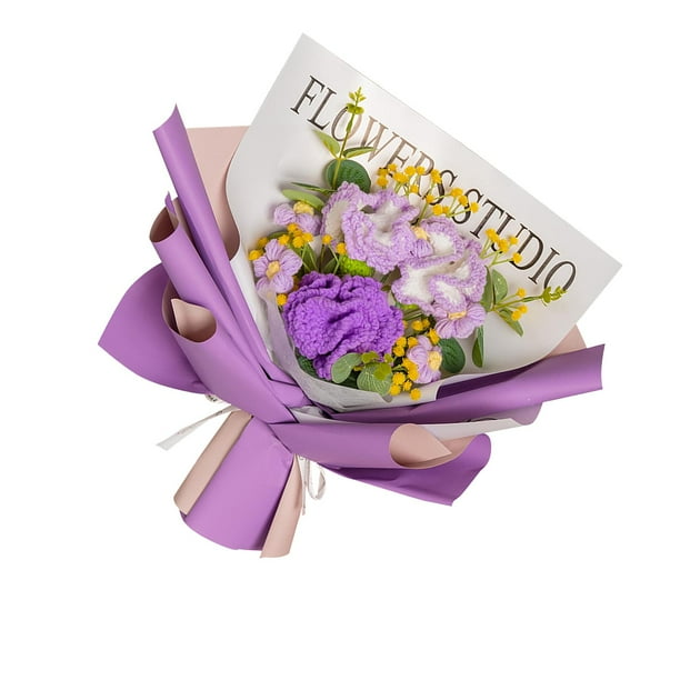 Ramo de flores de crochet hecho a mano, flores artificiales ya hechas Púrpura