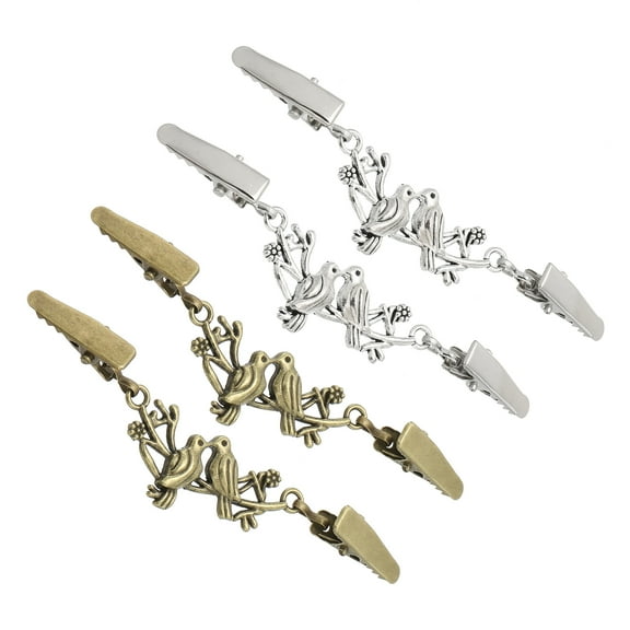 Uxcell Sweater Clips Set, 4Pcs Alloy Shawl Clip Two Bird Cardigan Clasp, Silver, Bronze