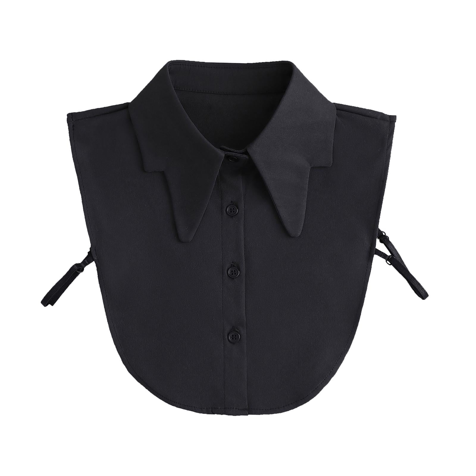 Blusa de media camisa negra con cuello superior, cuello simulado