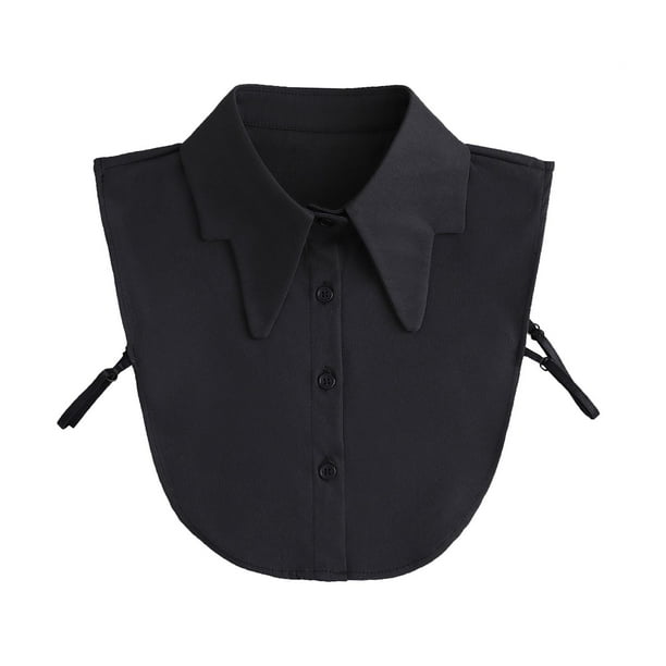 Blusa de media camisa negra con cuello superior, cuello simulado