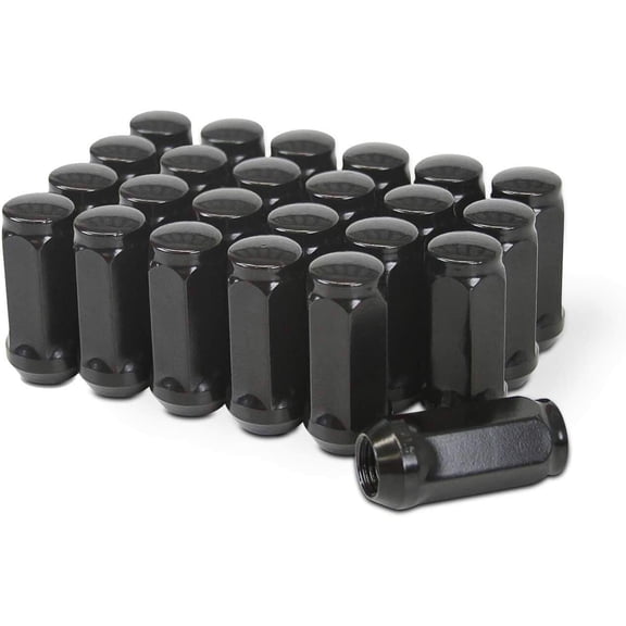 24 Black Bulge Acorn Lug Nuts 2" Compatible with Chevy Compatible with GMC Silverado Sierra 1500 14x1.5