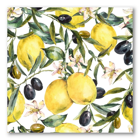Olive and Lemon Branches I 16 in x 16 in Painting Canvas Art Print, by Designart