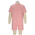 thumbnail image 5 of ZQUUVOU Men's 2 Piece Sport Set Short Sleeve Stand Collar Top and Drawstring Waist Shorts Casual Workout Outfit Pink, 5 of 6