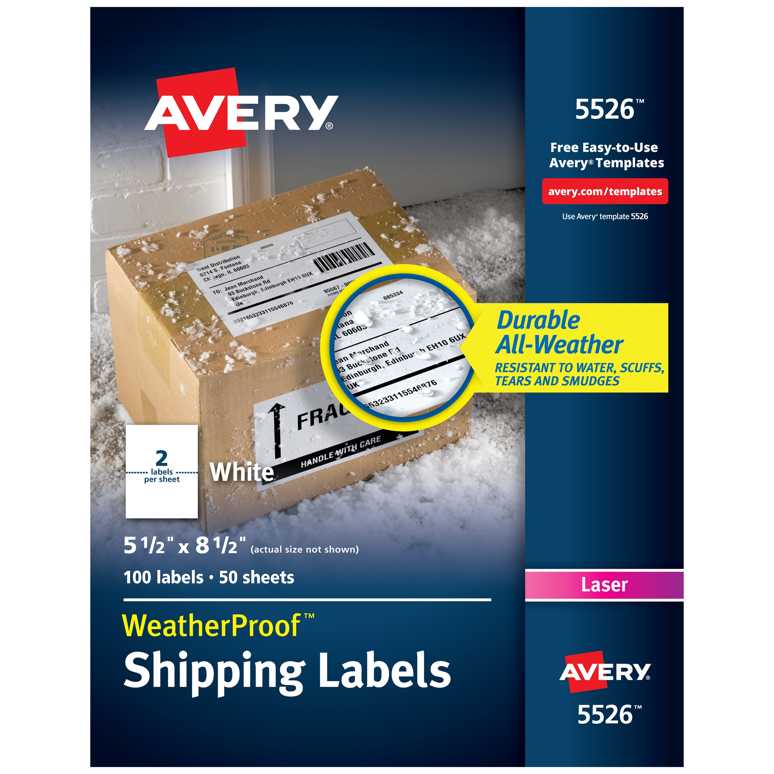 Avery Waterproof Labels, TrueBlock, 51/2" x 81/2", 100 Labels (5526