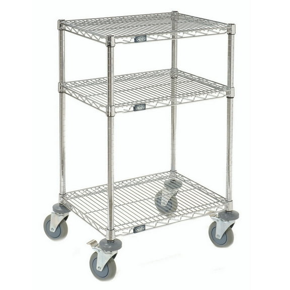 Nexel Chrome Wire Shelf Mobile Printer Stand, 3-Shelf, 24"W x 18"D x 39"H