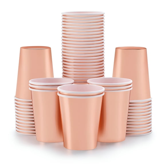 ACDANC Rose Gold Paper Cups 9oz,50 pack Disposable Party Cups for Hot and Cold Drinks as Tea,Coffee,Water,Milk,Juice,Beverages–Blush Rose Gold Party Suppliers Suitable for Picnic Home Party Birthday