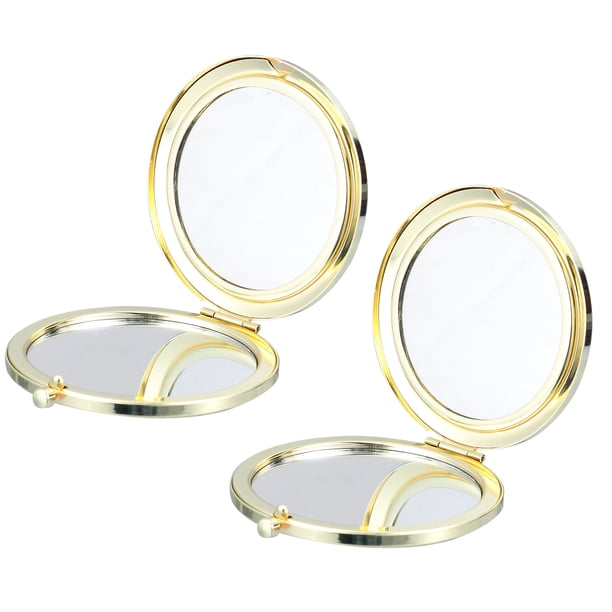 EeaseMX Espejo de maquillaje de doble cara, redondo, compacto, de mano, hueco, 2 unidades