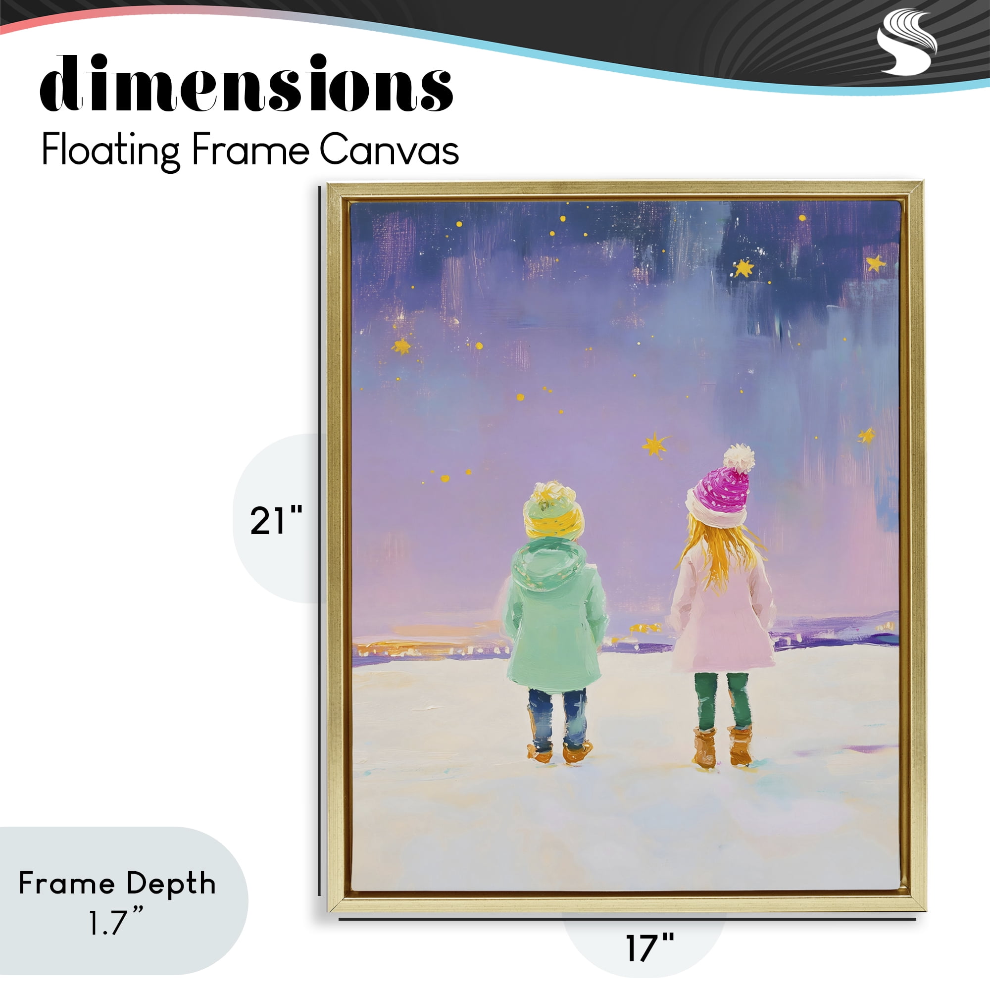 Stupell Industries Children Watching Starry Winter Sky Gold Framed Floater Canvas Wall Art, design by The Prints Vibe