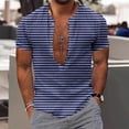 thumbnail image 2 of Maean S-5XL Men Big and Tall Shirts Striped Printed Short Sleeve V Neck Buttons Casual Beach Tshirts, 2 of 5