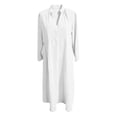 thumbnail image 3 of Adeawade Women Dresses Autumn Dress Long Sleeve Loose Fit Style Pocket Dress With Lapel Collar In Soft Linen Blend Fabric Charm Wear M White, 3 of 3