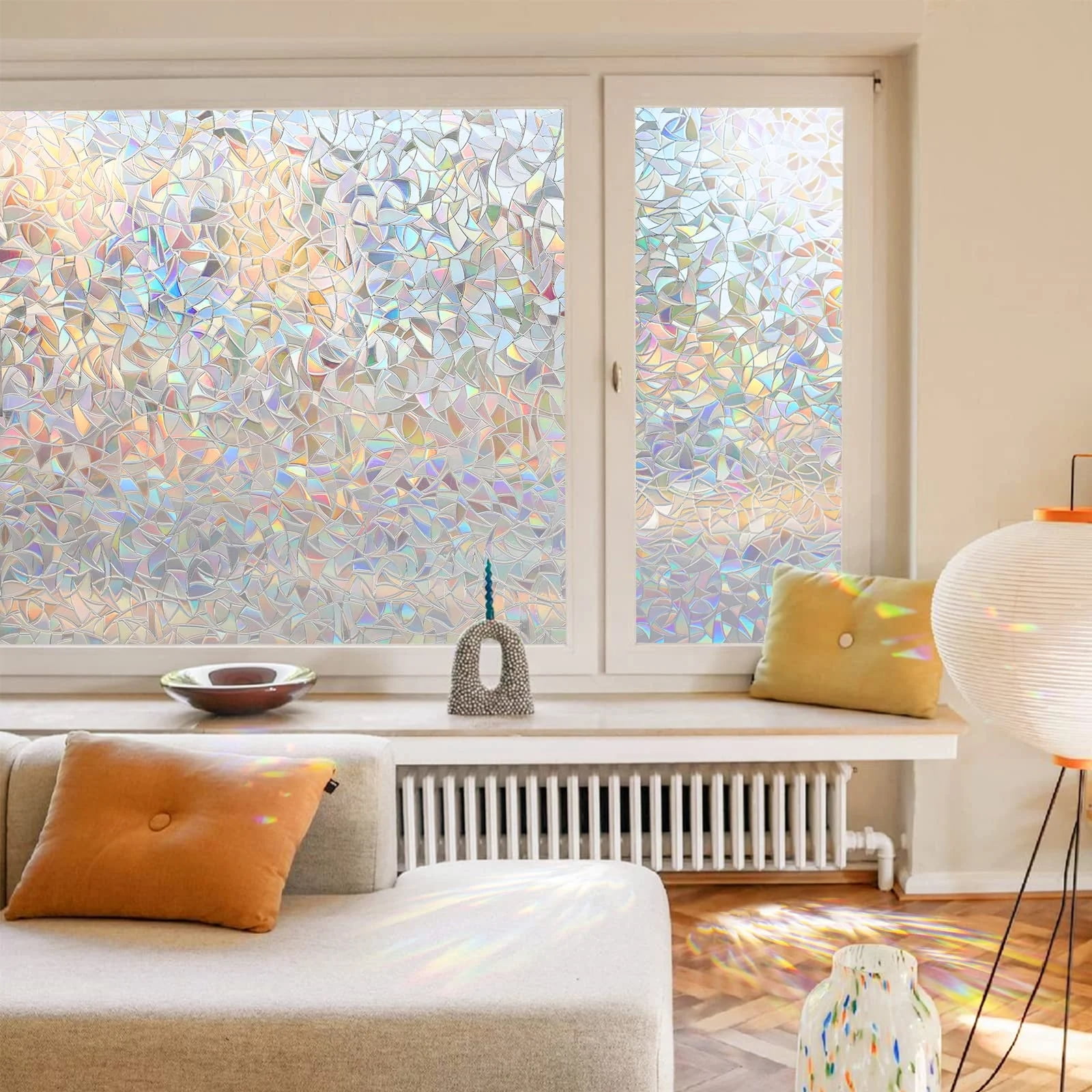 BSHAPPLUS® 17.7" x 354" Privacy Window Film,Rainbow Blackout Window Clings,Stained Glass Window Film,Peel and Cling Window Tint,Anti UV Heat Control Window Shades for Home Kitchen Bathroom Office