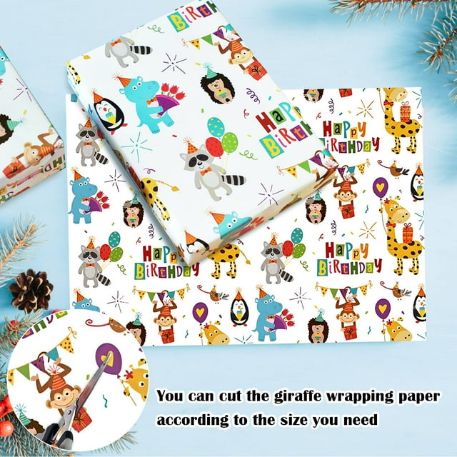Injueey 6x papel de regalo de animales de dibujos animados no tóxico e inodoro para envolver regalos seguros y saludables Kits de decoración para fiestas PZ003-6