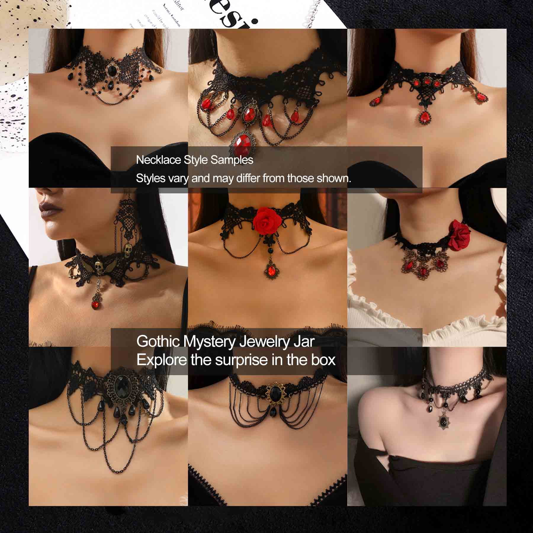 Mystery Jewelry Jar, Surprise Gothic Jewelry Box Sets for Women, Scary Witch Gift with Unique Birthday Halloween Necklaces, Earrings, Rings, Bracelets Skeleton Hair Clips Costume
