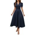thumbnail image 1 of Robe Maxi à Manches Courtes pour Femmes - Robe d'Invité de Mariage à Manches Bouffantes Col en V, Taille Haute Robe de Soirée Formelle, S-TG, 1 of 6