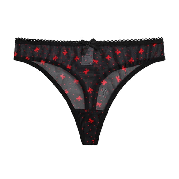 VONCOS Womens Black Seamless Thong Panties, Low Rise Mesh Underwear with Lace Waistband & Bow Detail, No Show Comfort for Everyday, S-XL,Size XL