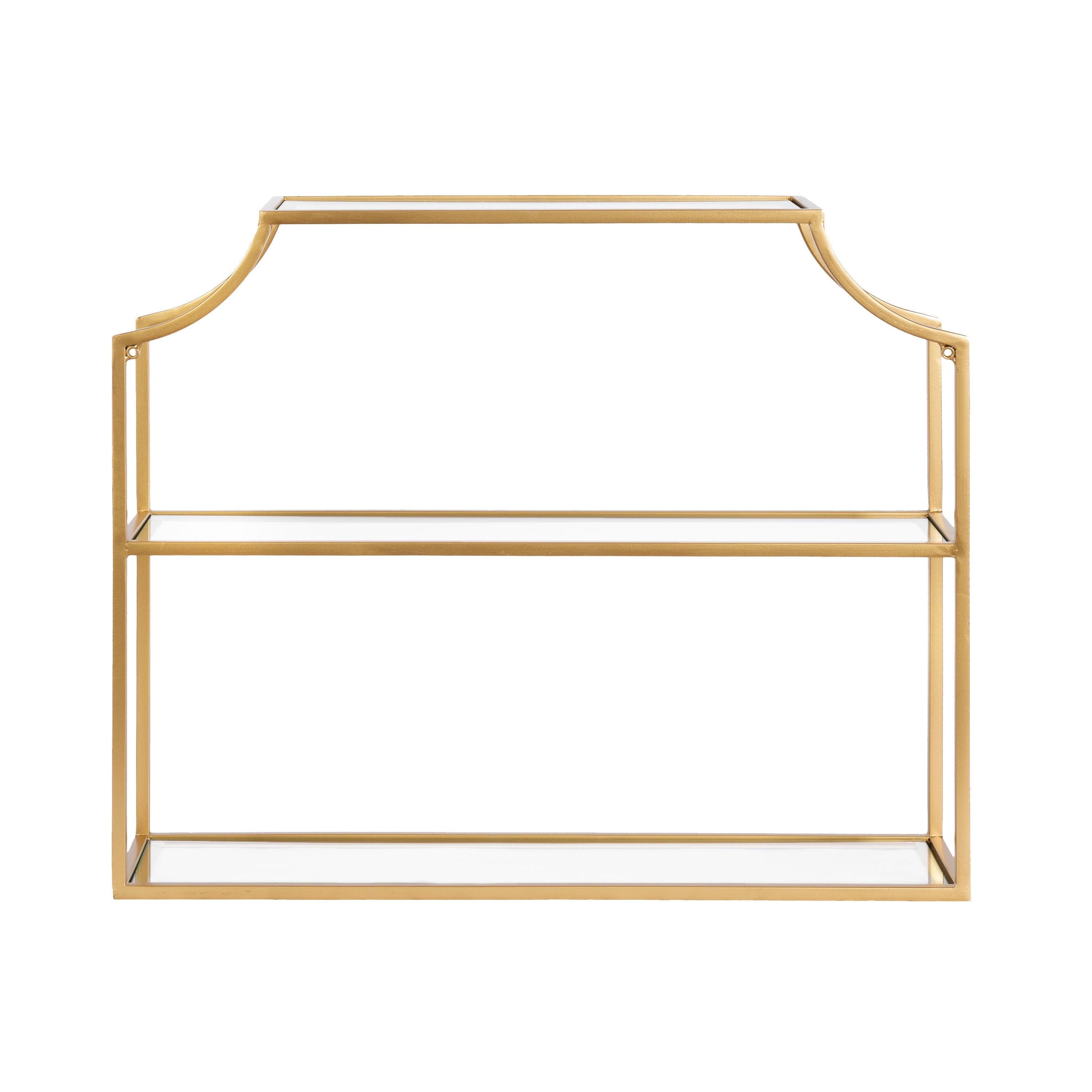 Kate and Laurel Ciel Modern Glam Wide Two-Tier Wall Shelf, 24 x 20, Gold, Tiered Bathroom Shelves for Over the Toilet Storage or Bedroom Makeup Organizer