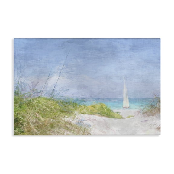 Stupell Industries Solitary Yacht Seascape Coastal Painting Gallery Wrapped Canvas Art Print Wall Art, 24 x 16