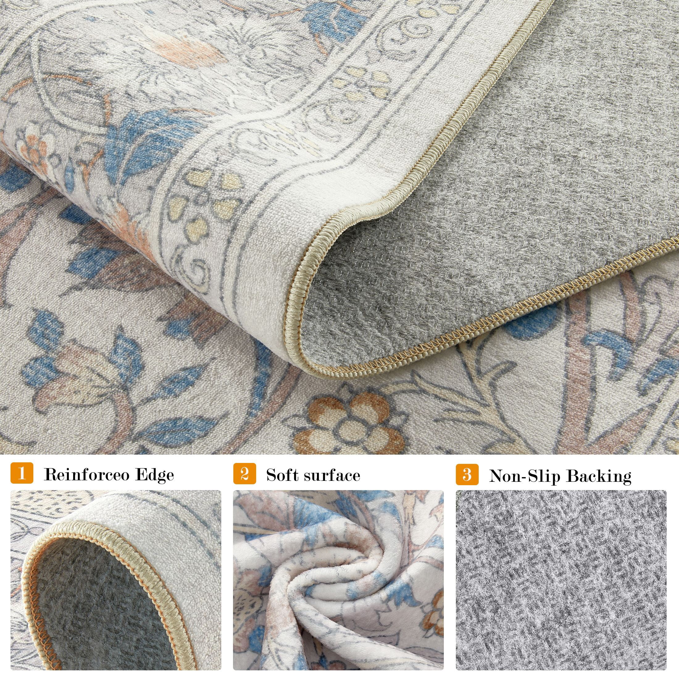UERMEI 2x3 Small Area Rugs for Entryway, Machine Washable Non Slip Indoor Door Mats, Floral Throw Rug for Bedroom Hallway, Laundry Room Carpets - Beige/Blue/Brown