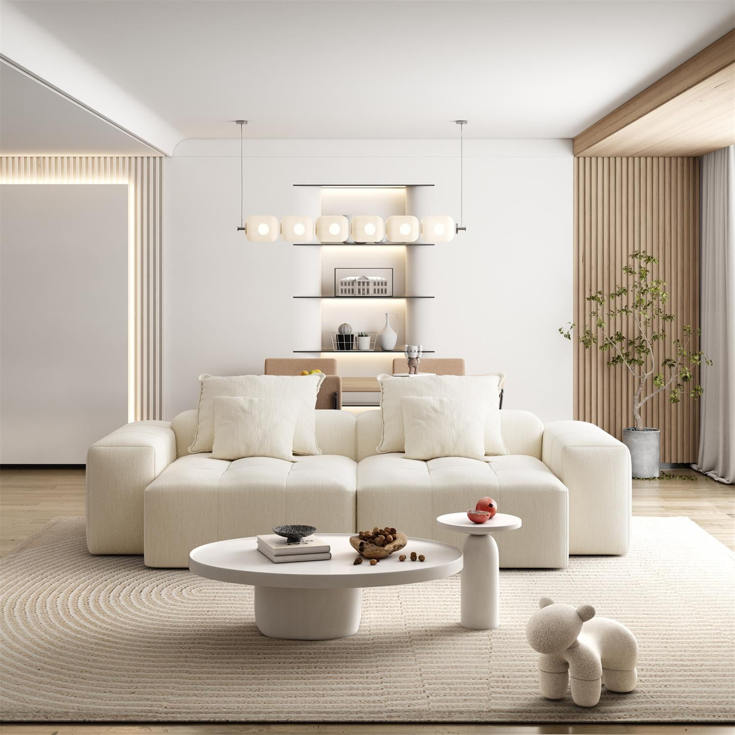 Demi Bonn 113" Modular Sectional Sofa with 2 Chaise Lounges & 4 Pillows Included, Chenille Fabric Soft Cushions Couch for Living Room, No Assembly Needed, Beige