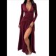 thumbnail image 2 of Vestido de Larga para Mujer, Cuello en V, Cintura Cruzada, Vestidos Formales Largos de Cóctel, Atuendos para Salidas Nocturnas Vino Tinto M, 2 of 8