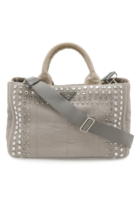 Pre-Owned PRADA Canapa bejeweled tote bag/shoulder bag, denim, NUBE light gray, purchased from...